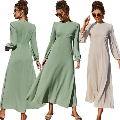 Dubai Kaftan Muslim Women Loose Casual Long Dress Arabic Abaya Ramadan Islamic Clothing Chiffon Solid Color Elegant Maxi Robe