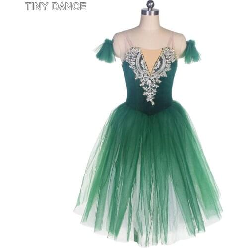 Green Romantic Tutu Female Ballet Dancers Costume Soft Tulle Long Platter Tutus Adult theatrical Costume Performance Wear 21318