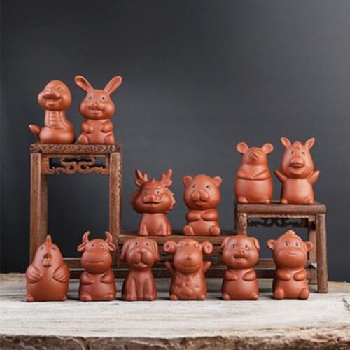 Zisha Zodiac Signs Tea Pets Creative Cute Ceramic Mini Tea Pets Tea Art Small Ornaments Can Raise Tea Pets