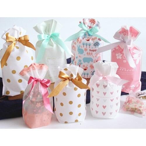 10PCS Gift Bag Candy Cookies Drawstring Plastic Pouch Bag For Packaging Food Decorations For Home New Year Xmas Party Favor