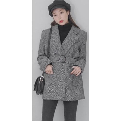 2019 Time-limited Full Long Striped Sashes Abrigo Mujer Winter Coat Sobretudo New Womens Blazer Retro Wool Coat Slim Women