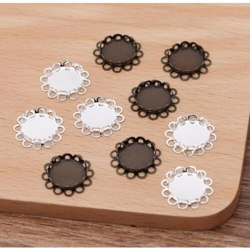 30 Pieces/lot 14/16/18/20/25/30mm Brass Silver Color/Antique Bronze Double Lace Tray Pad Base Setting DIY Zakka Jewelry Setting