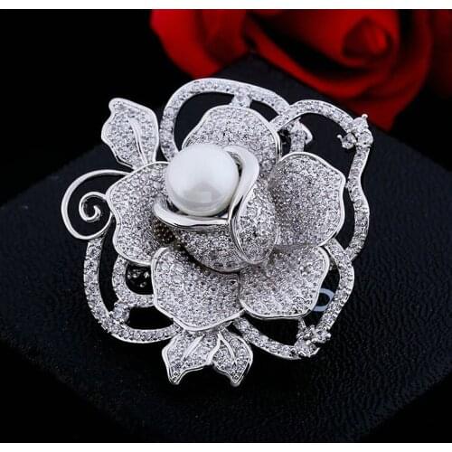 SINZRY new statement jewelry accessory Clear white color cubic zircon rose flower wedding luxurybrooch pin scarves buckle