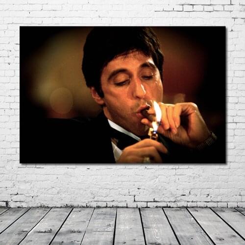 Al Pacino Smoking Portrait Silk Painting Canvas Wall Art Classic Movie Scarfaces Posters and Prints Modern Home Decorations