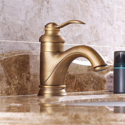 Antique Brass Single Handle Deck Mounted Hot And Cold Water Mixer Sink Tap Bathroom Basin Faucet