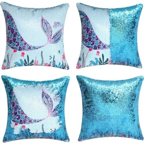 Sequins Mermaid Pillow Cases -Mermaid Decorative Cushion Covers Birthday Xmas Gift Throw Pillow Covers for Sofa Chair Bed Car