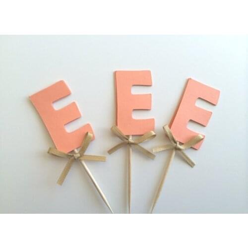 CUSTOM initials glitter birthday cupcake Toppers baby bridal shower wedding party cake decorations food picks