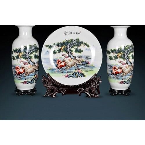 Jingdezhen Ceramic Large vase Size Three Piece Flower Vase Chinese Living Room vase Tv Cabinet Ornaments porcelain ceramic vase