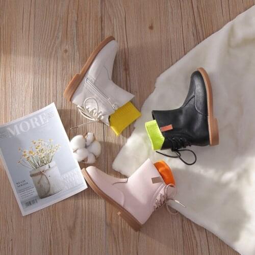 New Soft Children Leather Boots High Top Kids Spring Autumn Shoes Solid Color Girls Princess Shoes Side Zipper Comfortable Botas
