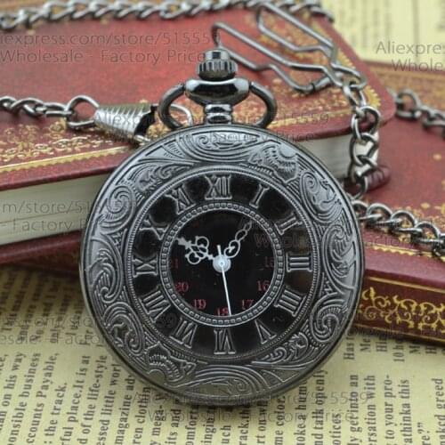 Black Roman Hollowed Pocket Watch Fashion Quartz Watch 50pcs/lot Alloy Gift Watch Collection DHL Free Shipping Wholesale