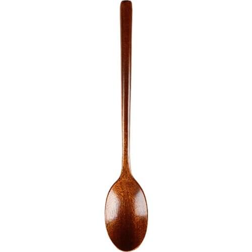 Japanese Style Wooden Spoon Soup with Long Handle for Eating Mixing Stirring Cooking Tableware Kitchen Utensil for Children