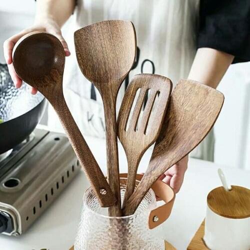 Wooden Non-Stick Spoons Spatula Soup Spoon Long Handle Cookware Cooking Tools Kitchen Cooking Utensils Kitchen Accessories