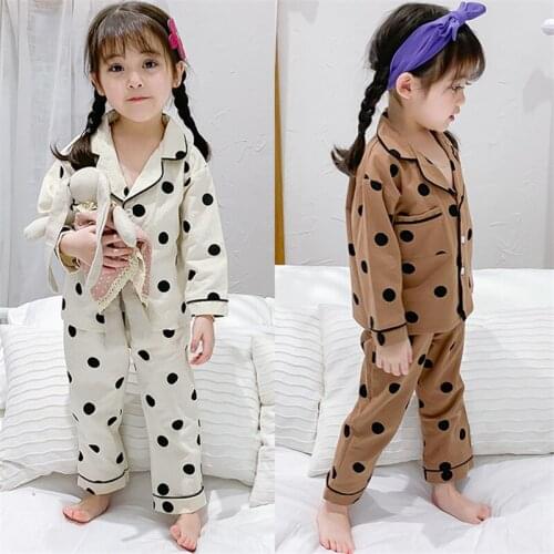 Children Cotton Pajamas Set Brand 2021 Polka Dot Printed Pyjama Set Boys Girls Sleep Lounge Bedgown Sleepwear Pijama Boutique