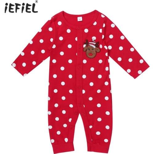 Infant Romper Baby Girls and Boys Clothes Round Neck Long Sleeve Elk Applique Polka Dots Print Jumpsuit Newborn Clothing