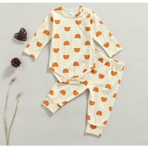 Ma&Baby 0-24M Newborn Infant Baby Girls Boys Clothes Set Cute Bear Print Autumn Spring Long Sleeve Romper Pants Outfits DD40