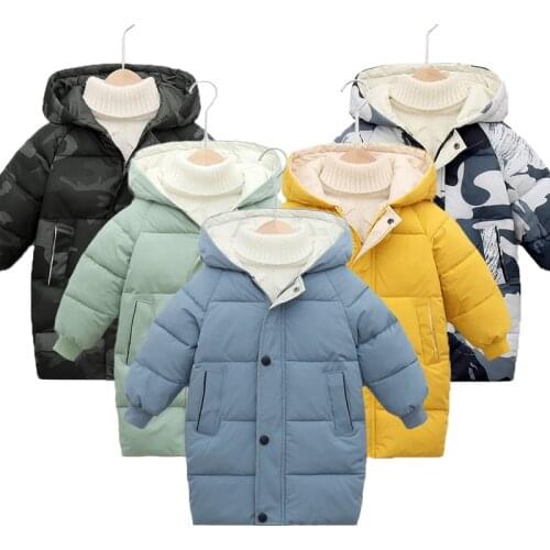 Big Size Long Style Winter Warm Jacket For Boys Cotton Thick Hooded Kids Windbreaker Christmas Present Outerwear