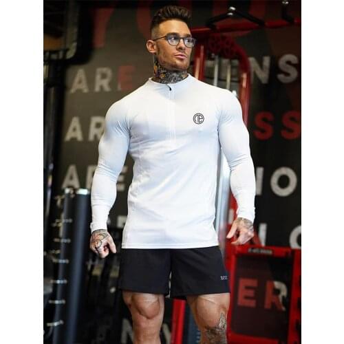 New Autumn Fashion High-elasticity Sik T-shirt Men long Sleeve Fitness T shirt Mens solid Gyms Bodybuilding Brand T-shirt Top