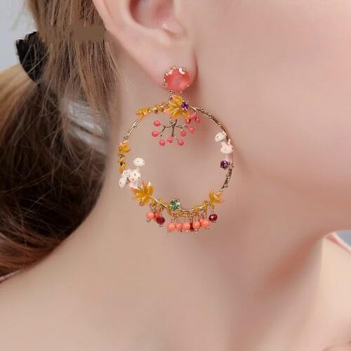 French Romantic Handmade Enamel Mushroom Stud Earrings Tassel Earrings Prevent Allergy Needle Women Fashion Jewelry