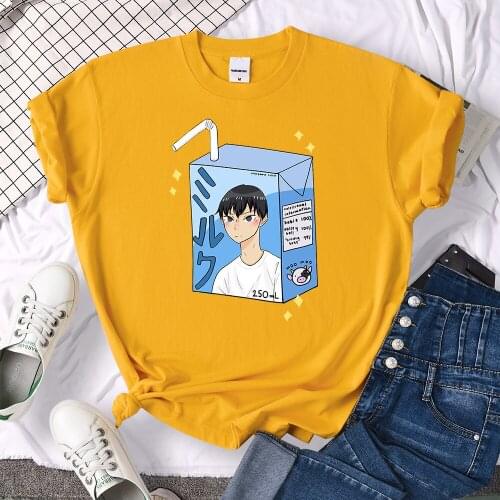 Kageyama milk cute Cartoon printing Female Tshirt Hip Hop Casual T Shirt Style Loose Clothing Fashion Oversize T Shirt for Women