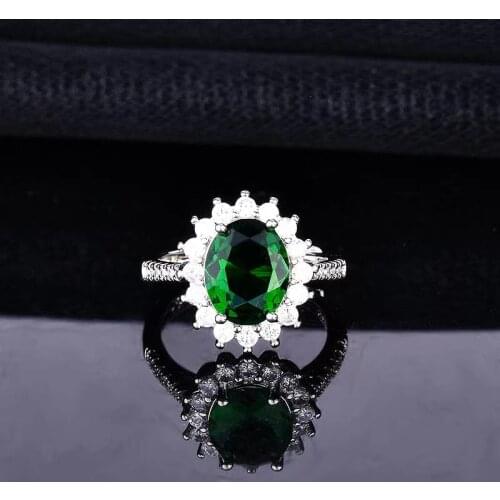 Classic Sun Flower Open Rings Inlay Oval Green Zircon Dainty S92 5 Silvery Jewelry For Women Princess Wedding Engagement Party