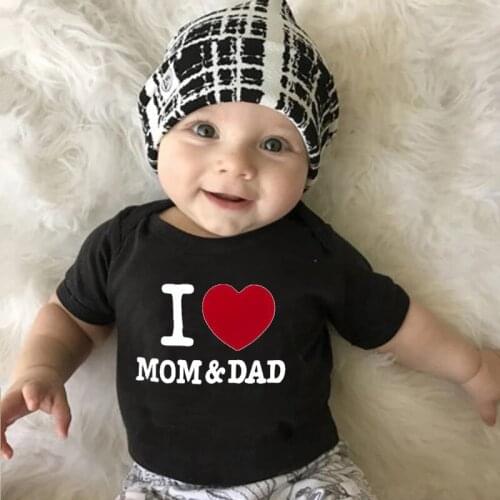 Newborn Baby Girl Boy Romper Cute Short Sleeve Cotton Jumpsuit I Love Mum and DaD Letter Pattern Infant Baby Clothing Outfits