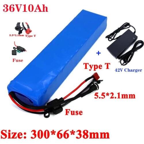 36V10Ah lithium battery pack+ 42V2A DC55*21 charger for scooters, electric bicycles, built-in 30A BMS and fuse device 250W-600W