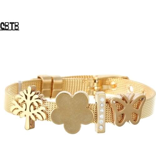 Fashionable Stainless Steel Unisex Mesh Bracelet with Butterfly Flower Shape Charm High Jewelry Exquisite Accessory Bracelet