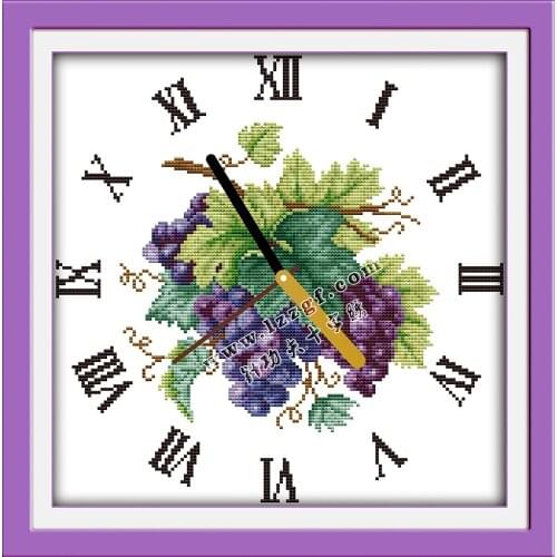 Purple grape clock face cross stitch kit 14ct 11ct count print canvas wall clock stitching embroidery DIY handmade needlework