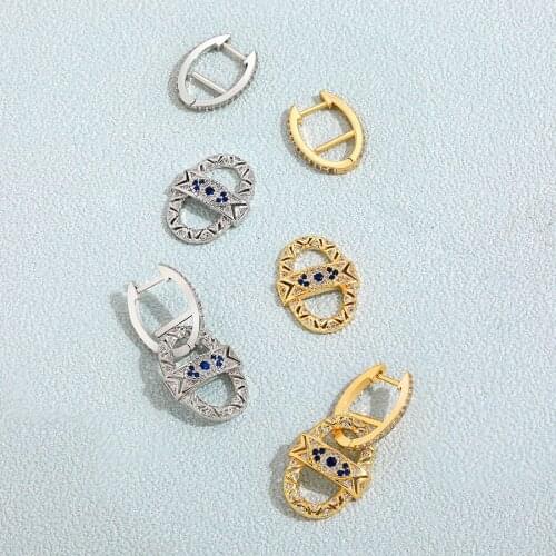 2021 New Luxury CZ Zircon Evil Eye Drop Earrings Statement Gold Silver Color Geometric Oval Charm Earrings Jewelry for Women