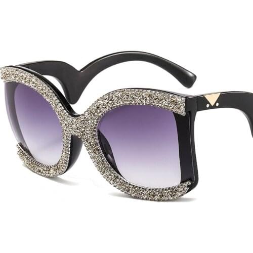 New Fashionable Womens Large Frame Small Diamond Decoration Design sunglasses Point Diamond Sunglasses Lentes De Sol Mujer