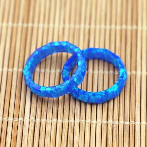 Synthetic Opal Blue Opal Wedding Rings Unique Hammer Processing Mens and Womens Wedding Rings Opal Rings Solid Opal Rings