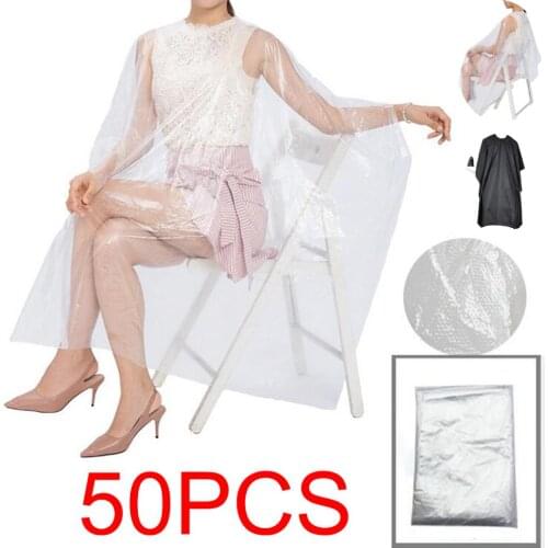 50pcs Disposable Hairdressing Capes Hair Cutting Cape Salon Apron Gowns Barber Shop Capes Hair Dye Cape PE Hairdresser Cloth