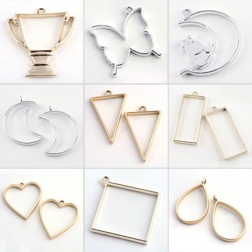 10pcs Rack Plating Alloy Open Back Bezel Pendants DIY Resin Pressed Flower Jewelry Hollow Multiple Pattern DIY Making Necklaces