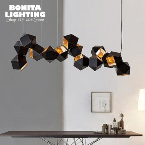Welles Nordic Modern Droplight Metal DNA Split Box Black Golden Stainless Steel Pendant Light Polyhedral box hanging lights