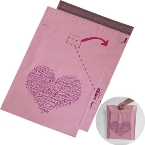 Poly Mailer Pink Heart-shaped Handle Mailing Envelope Post Bags Valentines Day Wedding Gift Packaging 100pcs 38*52cm