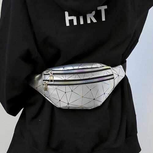 Womens belt bag Pink Silver Fanny Pack Female Belt Bag Black Geometric Waist Packs Laser Chest Phone Pouch