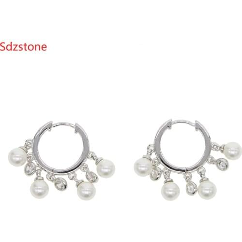 Sdzstone fashion Cirde With Simulated Pearl Geometric Women Dangle Earrings Sector Pearl Earrings Bohemian Drop Earrings