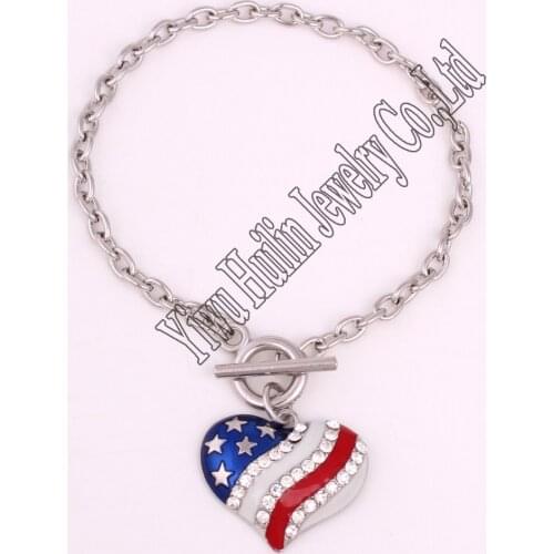 Heart American flag Charm OT Bracelet