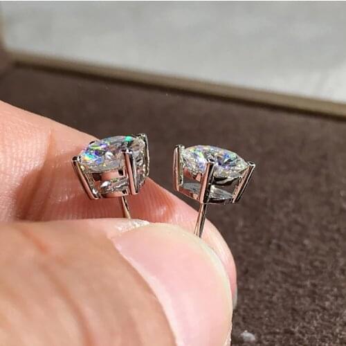14K White Gold 6 Carat Stud Earrings Women Wedding Anniversary Engagement Party Each 3ct Round Moissanite Diamond Elegant Trendy