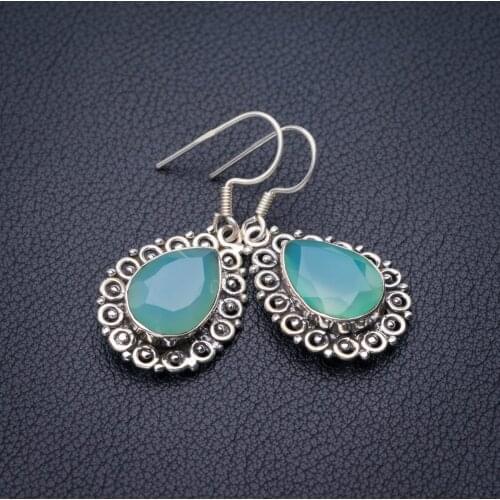 StarGems Natural Chalcedony Handmade 925 Sterling Silver Earrings 1.5" E1336