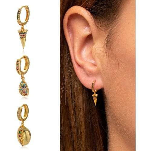 1PC Hoop With Rainbow Cz Dangle Cartilage Earrings Summer Bohemia Multicolor Crystal Helix Lobe Piercing Earring Jewelry