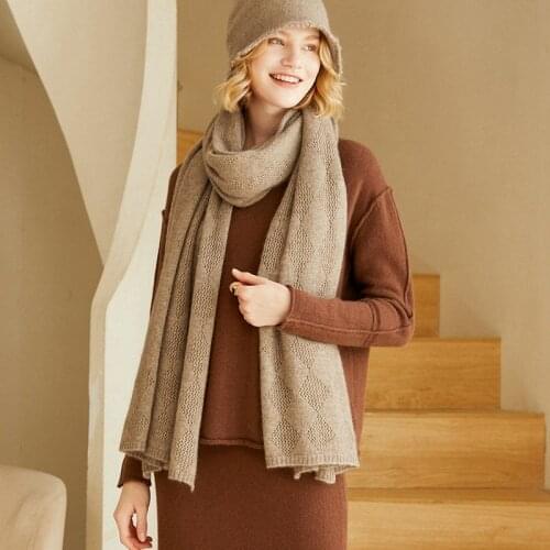 MERRILAMB New Fashion Brand Luxury Goat Cashmere Scarves For Women 100% Pure Cashmere Shawl Female Hollow-Out Knitted Warm Scarf