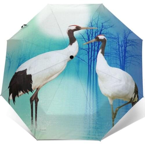 Art Ibises Bird Arrangement Water Windproof Automatic Folding Inverted Umbrella Portable Paraguas for Man Woman