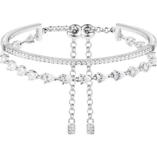 SOELLE S925 Sterling Silver Micro Inlay Zircon CZ Elegant Double Layer Bangle Dinner Party Banquet Bracelet Women Fine Jewelry