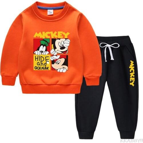Disney Mickey Mouse 2-14 Years Boys Clothing Sets Children Birthday suit girls Tracksuits Sport Suits Top +Pants 2pcs Set
