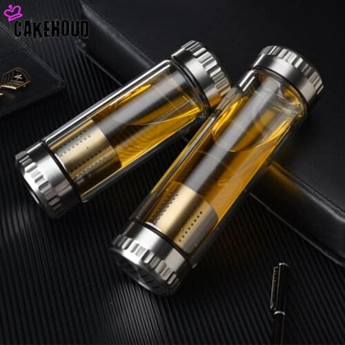 400ML Business Type Water Bottle Glass Bottle With Stainless Steel Tea Infuser Filter Double Wall Glass Bottle For Drinking