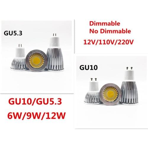 Super Bright LED Spotlight Bulb GU10Light Dimmable Led 110V 220V AC 9W 12W 15W LED GU5.3 GU10 COB LED lamp light GU 10 led GU5.3