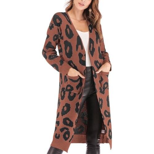 New Women Sweater Autumn Winter Casual Loose Leopard-Print Girls Outfits Female Cardigans Single Breasted Puff Coat