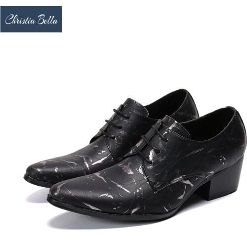 Christia Bella Luxury Men Dress Wedding Shoes 6cm High Heels Fashion Pointed Toe Heighten Oxford Shoes Party Prom Summer Shoes