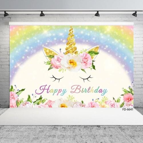 Photographic Backgrounds Rainbow Unicorn Birthday Custom Name Vinyl Photophone Backdrops for Children Baby Party Photo Studio